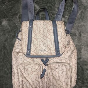 Calvin Klein Monogram Beige and Blue Backpack